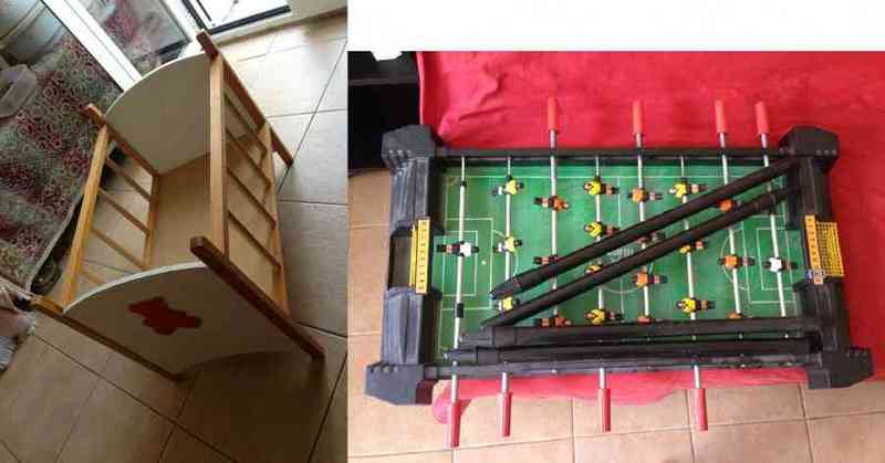 Regalo futbolín y cuna, ambos de juguete
