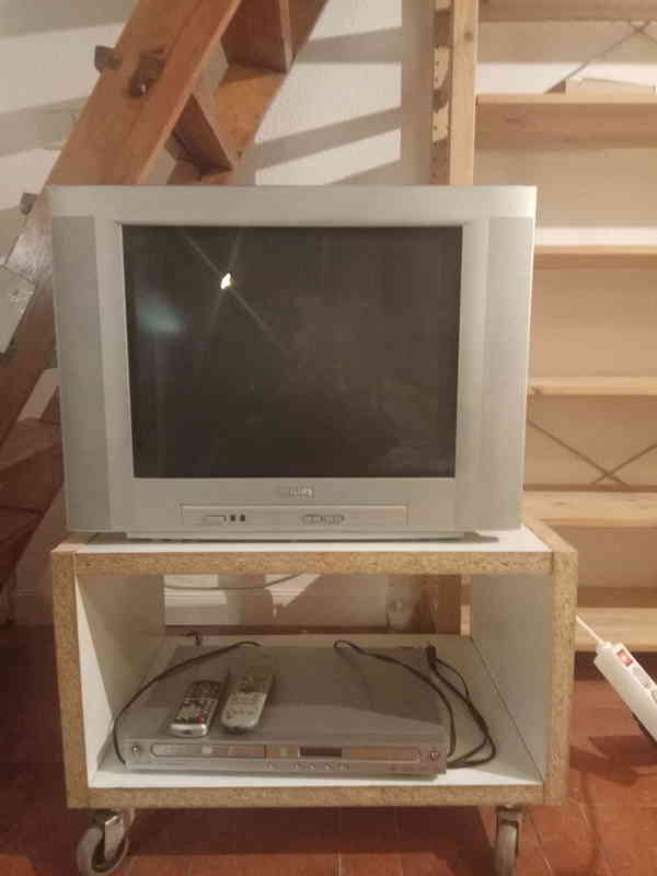 Televisión y DVD y mesita tv