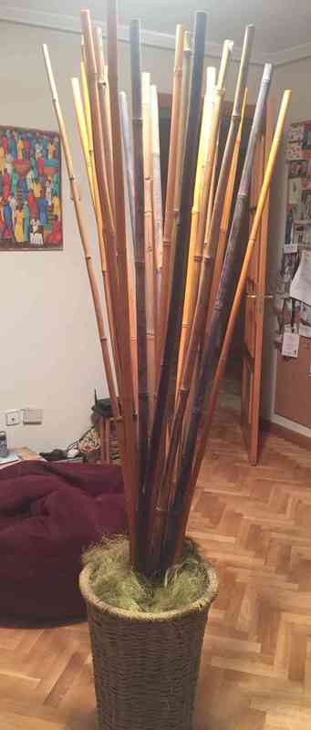 Cesto y cañas de bambú 