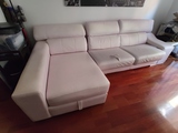 Sofá 3 plazas con chaiselongue en cuero beige