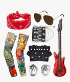 Chaqueta de imitación cuero y complementos de roquero 