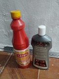 botella cera  roja . Botella limpieza vitrocerámica